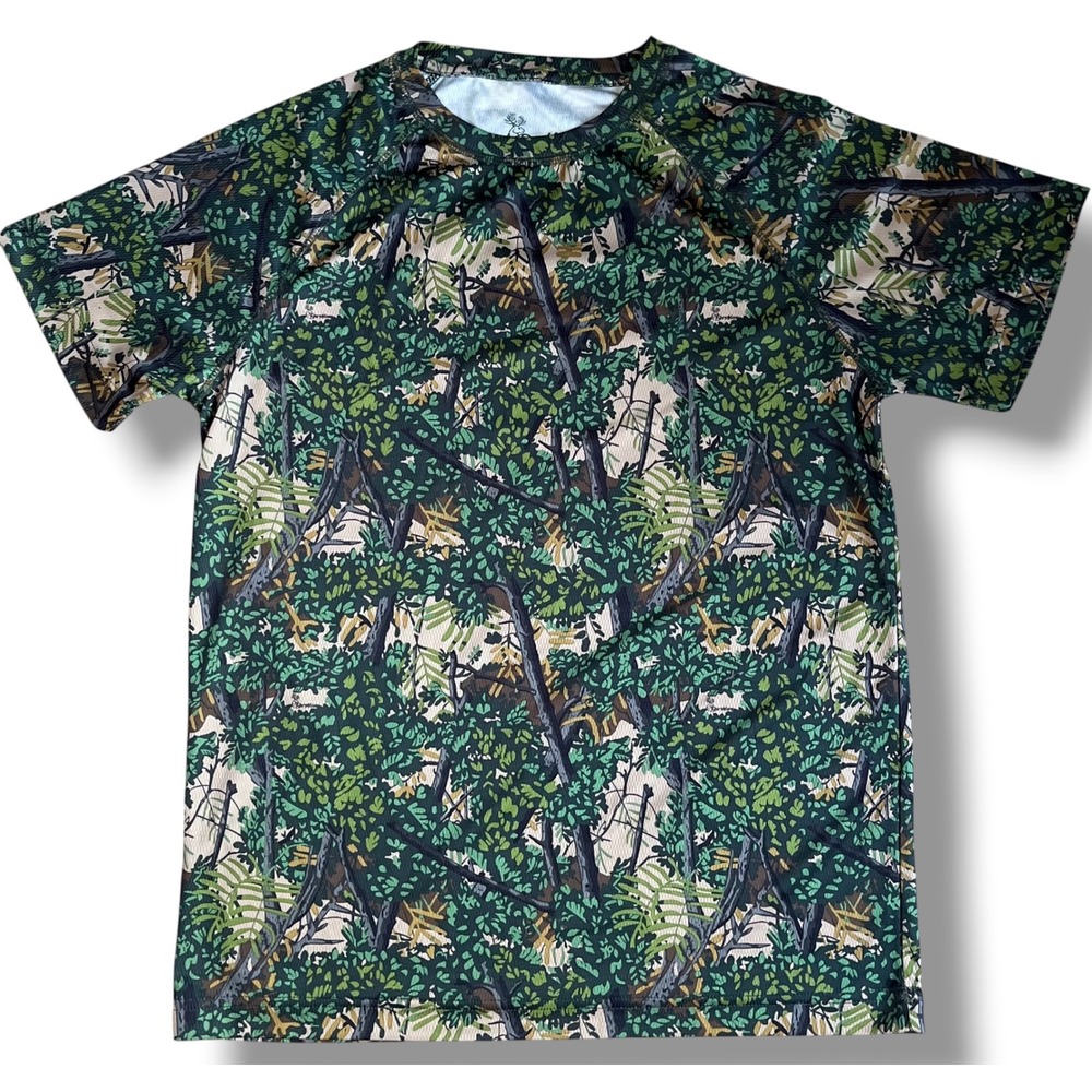 Bushlan Mens Camo Performance T-Shirt Small Green Woodland Hunting Mesh Tee